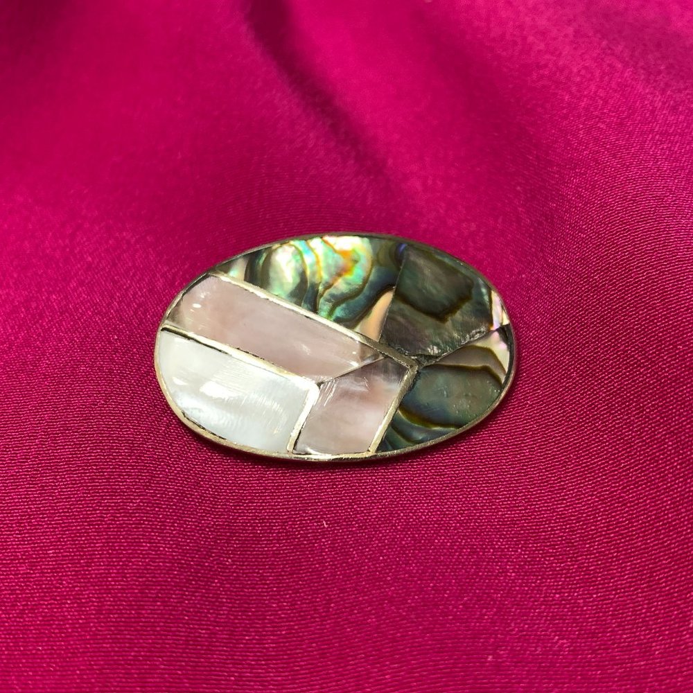 💝Vintage Abalone Alpaca Silver Oval Brooch